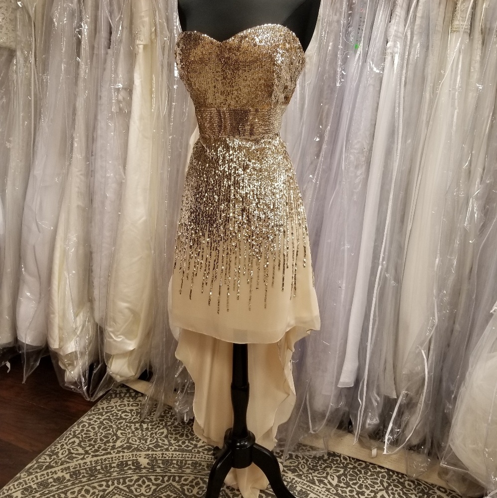 Gold Sequined High-low Dress